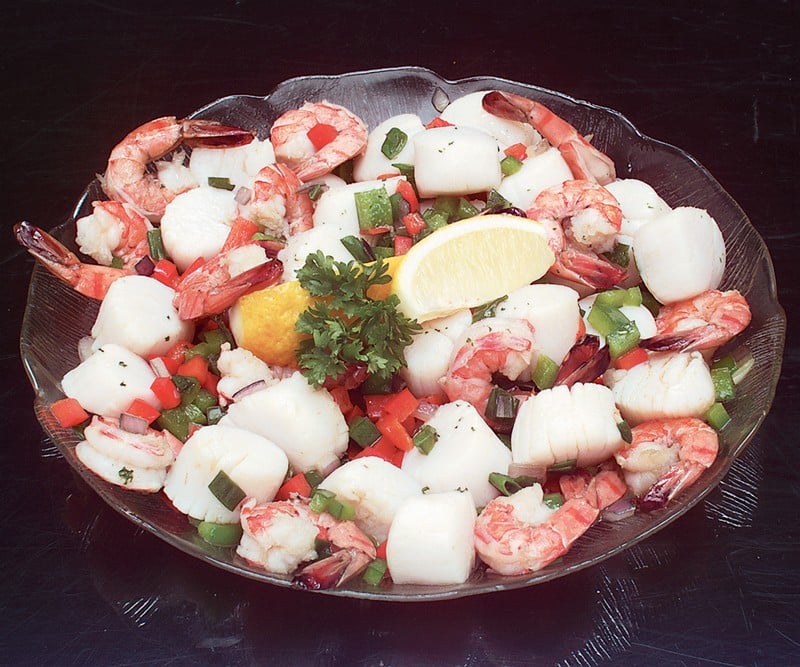 Shrimp and Scallops with Garnish in Bowl Food Picture
