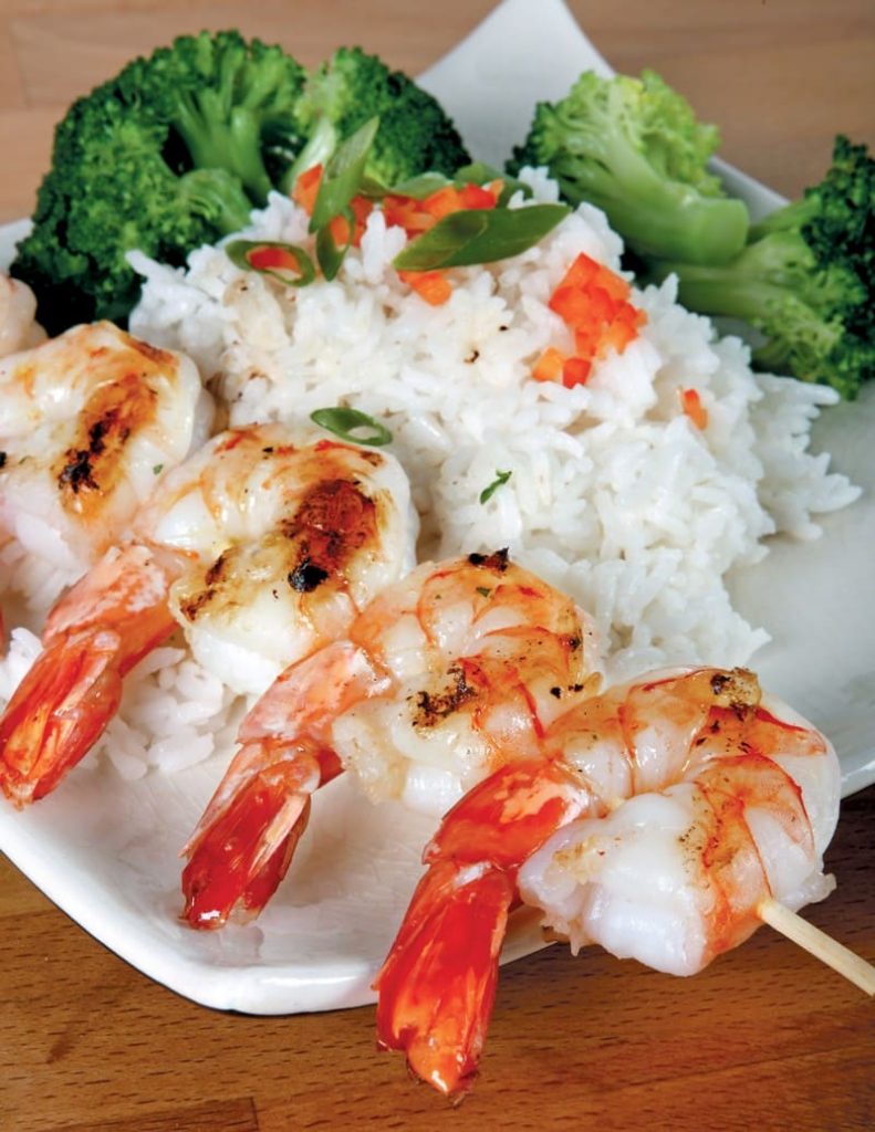 Shrimp Skewer with Rice and Broccoli Food Picture