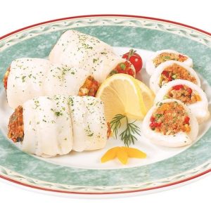Baked Stuffed Sole with Garnish on Decorative Plate Food Picture