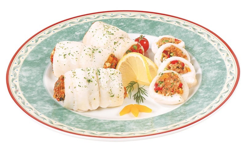 Baked Stuffed Sole with Garnish on Decorative Plate Food Picture