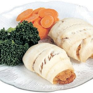 Baked Stuffed Sole with Broccoli and Carrots on Clear Plate Food Picture