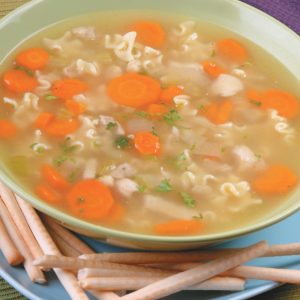 Chicken Noodle Soup with Bread Sticks Food Picture