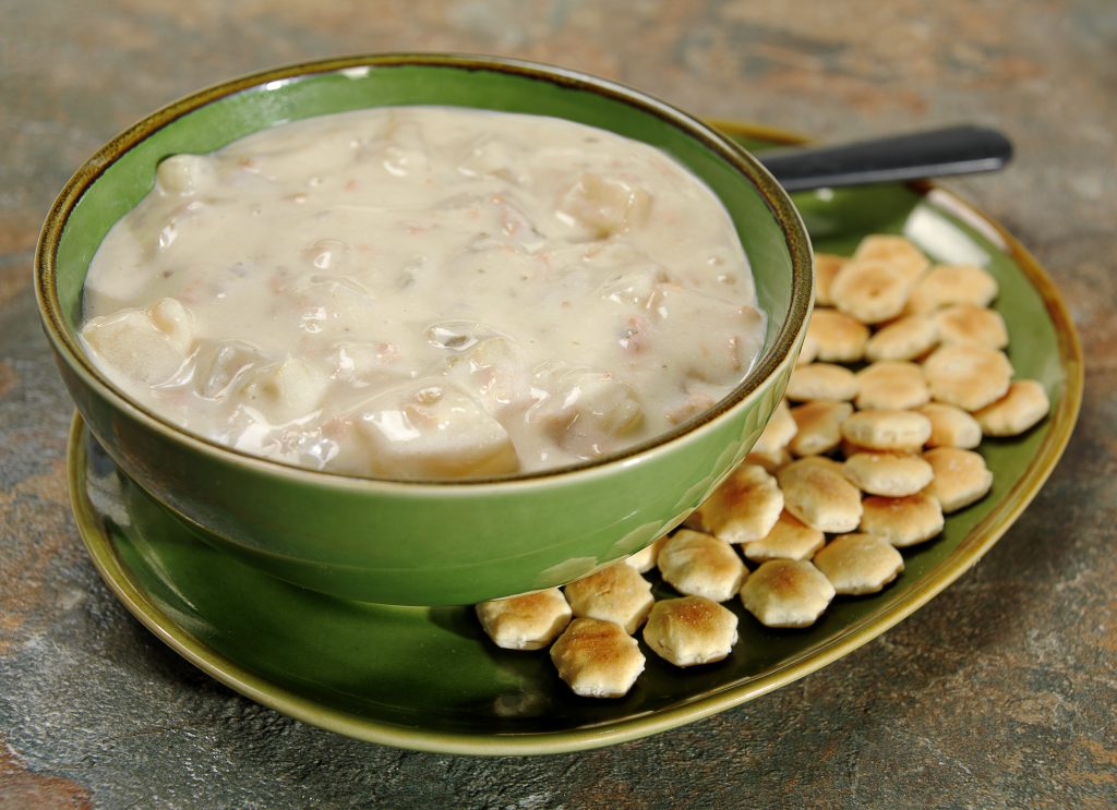 Bowl of Clam Chowder with Oyster Crackers Food Picture