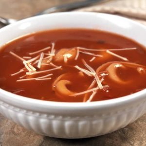 Bowl of Tortellini Soup with Shaved Parmesan Cheese Food Picture