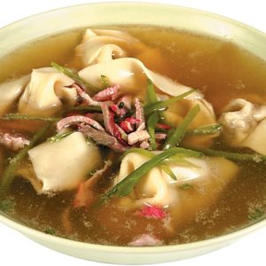 Wonton Soup in Green Bowl Food Picture