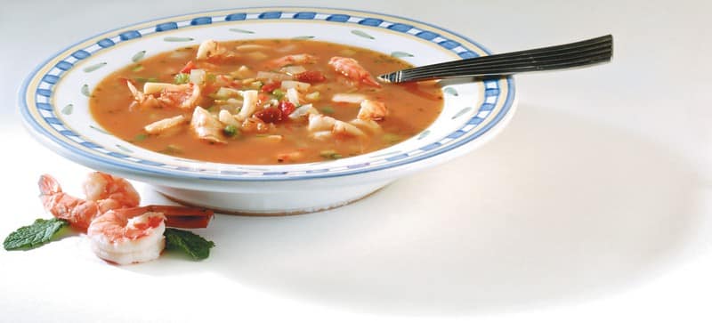 Shrimp Stew in Decorative Bowl with Spoon Food Picture