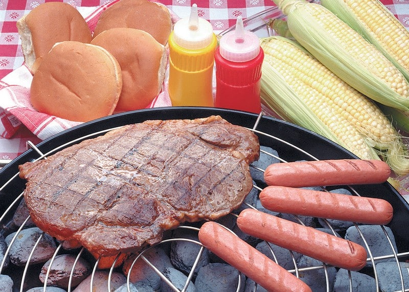 Steak and Dogs on Grill Food Picture