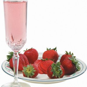 Strawberries on Plate with Glass of Pink Wine Food Picture