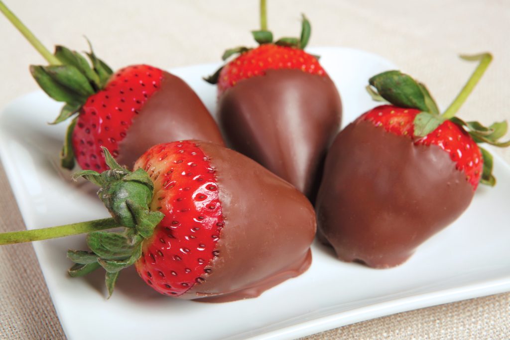 Milk Chocolate Covered Strawberries on a Small Dish Food Picture