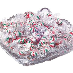 Striped Christmas Candy in Clear Square Dish Food Picture
