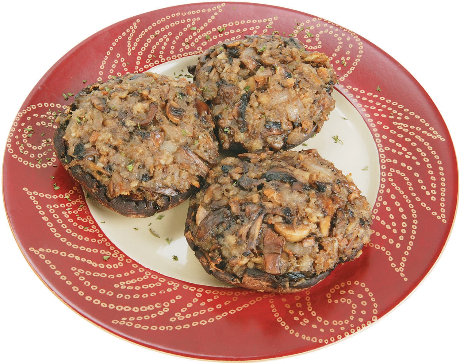 Stuffed Mushrooms on a Red Plate Food Picture