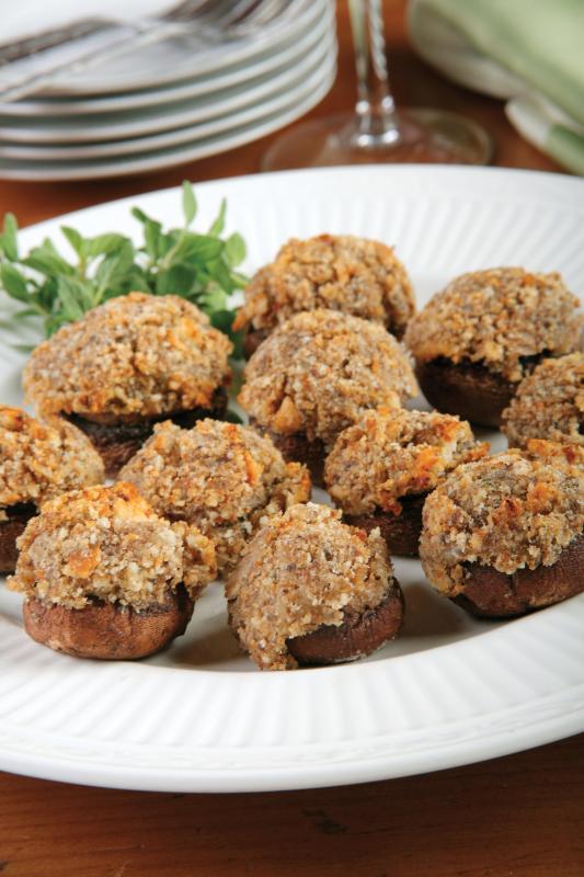 Stuffed Mushrooms on a White Plate Food Picture