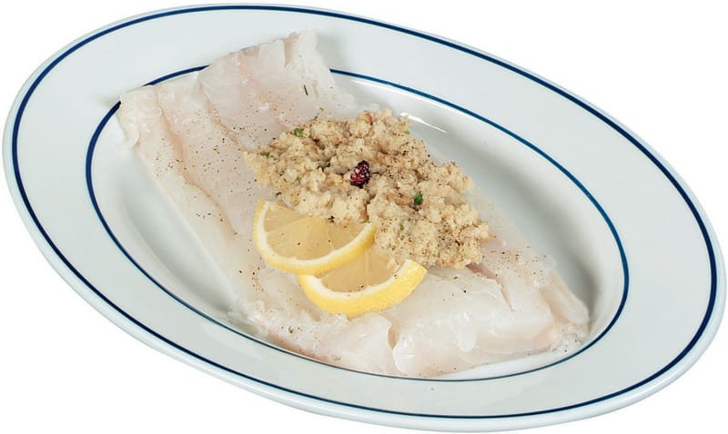 Stuffed Orange Roughy on Plate with Lemons Food Picture