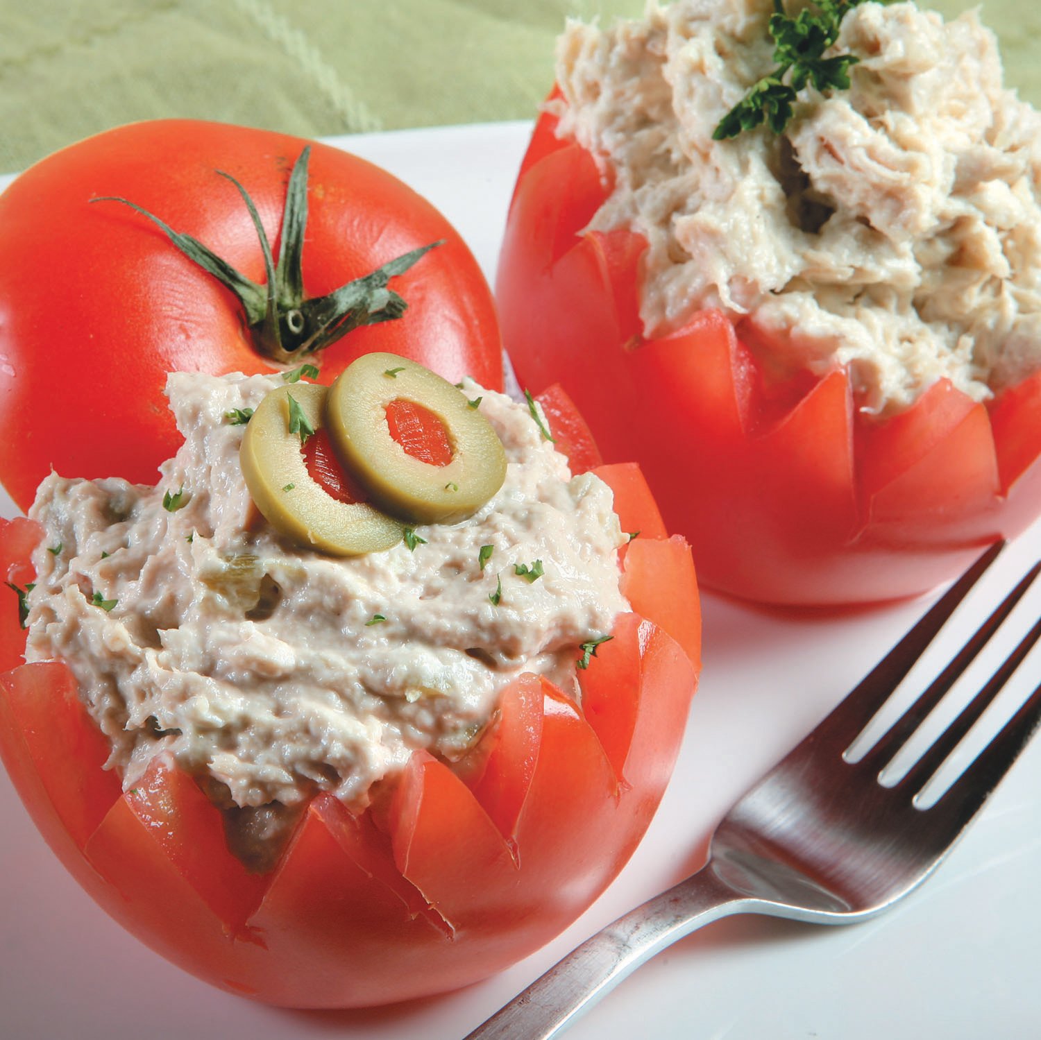 Stuffed Tomatoes on Plate with a Fork Food Picture