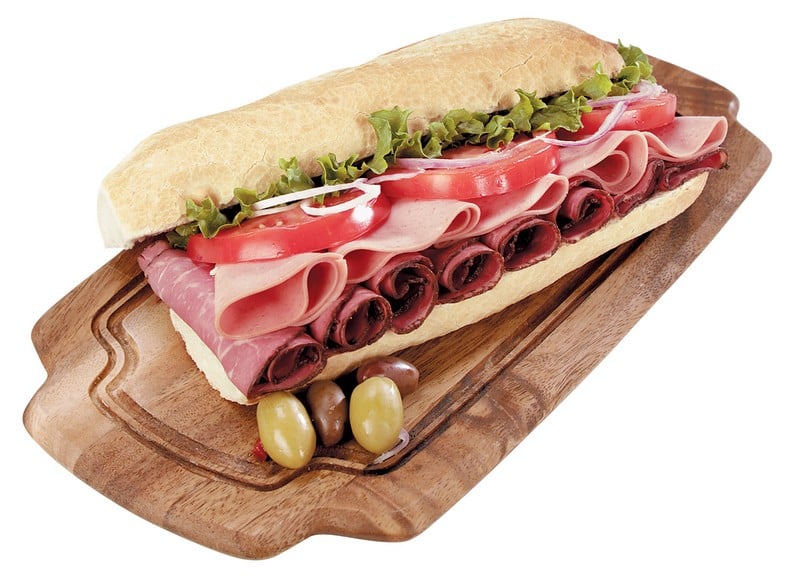 American Cold Cut Sub with Olives on Wooden Surface Food Picture