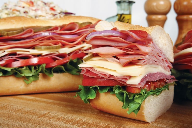 American Cold Cut Sub on Wooden Surface Food Picture
