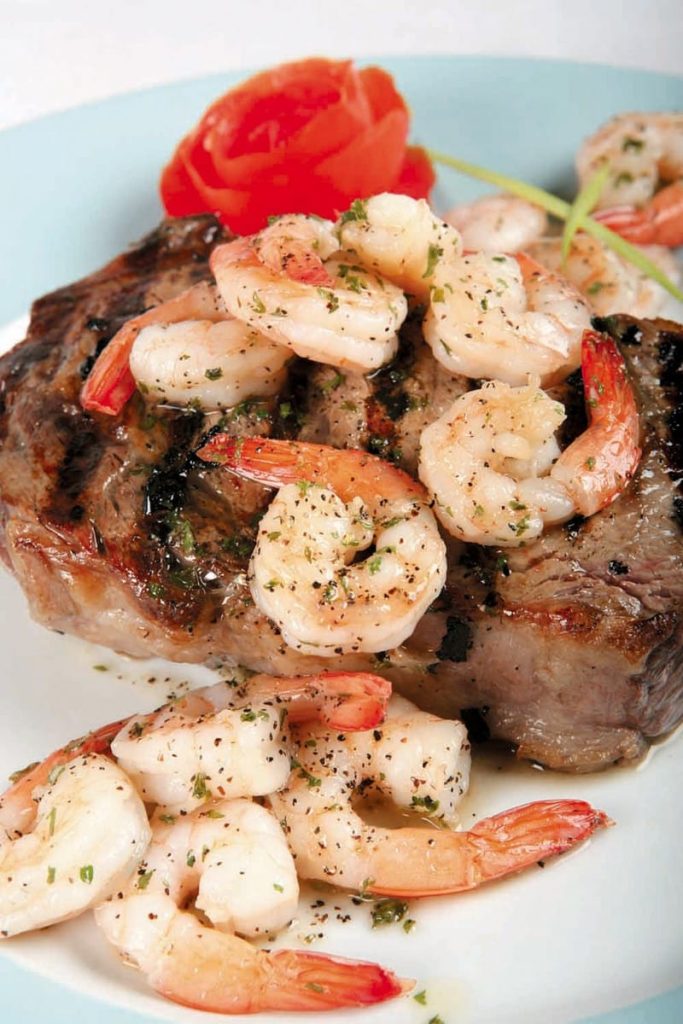 Surf and Turf with Shrimp on a Plate Food Picture