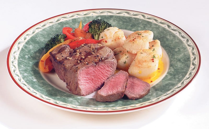 Surf and Turf with Garnish on Decorative Plate Food Picture