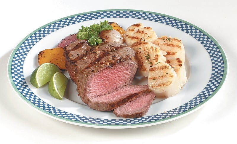 Surf and Turf on Checkered Plate Food Picture