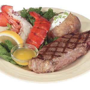 Surf and Turf Meal on Tan Plate Food Picture