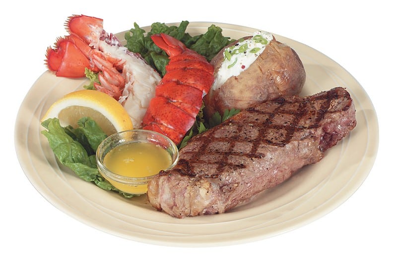 Surf and Turf Meal on Tan Plate Food Picture