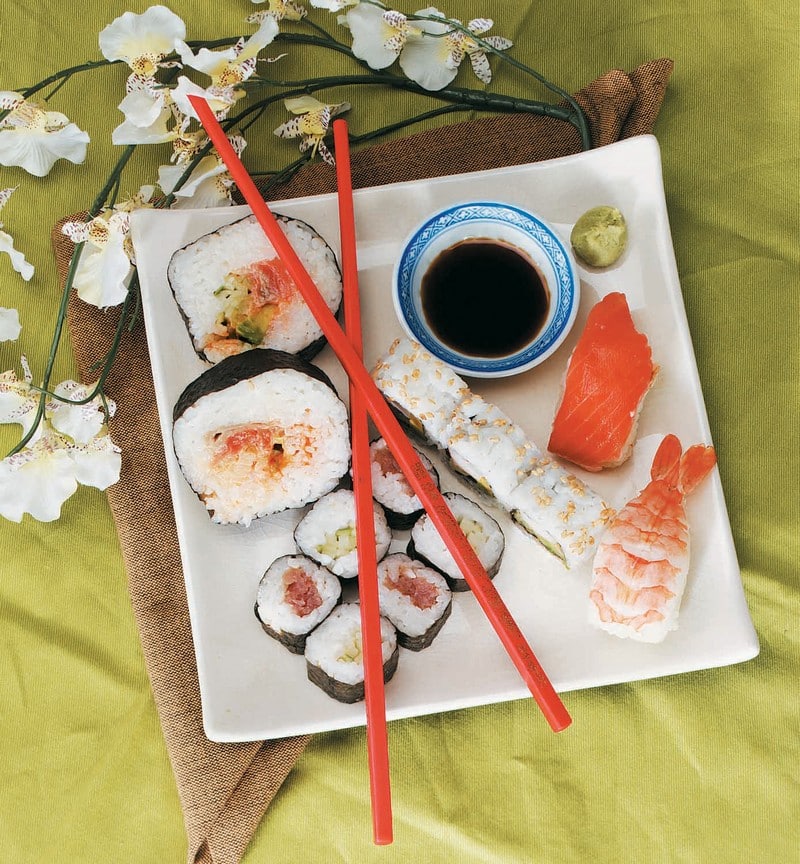 Fresh Made Sushi with Soy Sauce on Table Food Picture