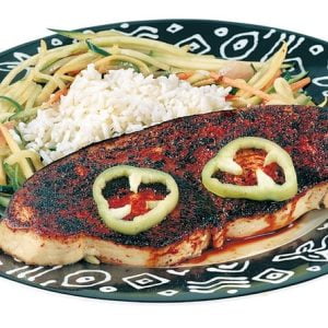 Blackened Swordfish with Veggies and White Rice Food Picture