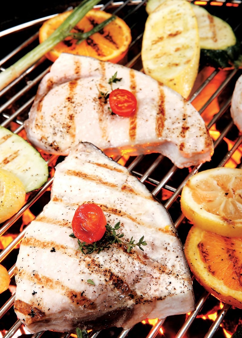 Swordfish Steak on Grill with Garnish Food Picture