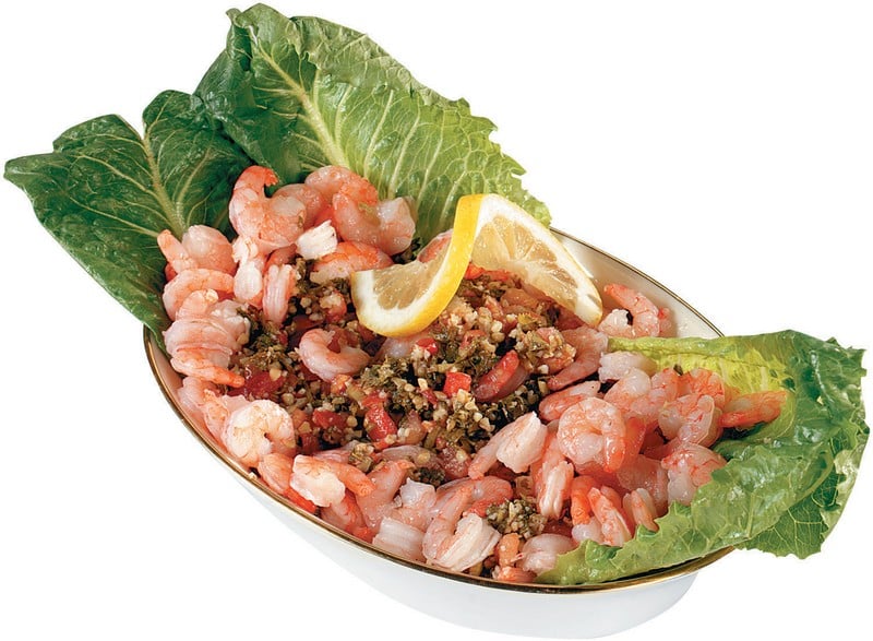 Trout With Shrimp and Lettuce in a Bowl Food Picture