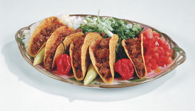 Tacos on Decorative Dish with Garnish Food Picture