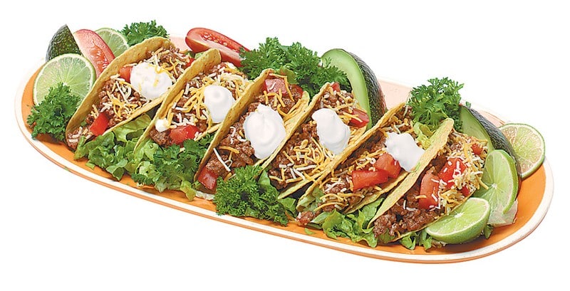 Tacos with Garnish on Orange and White Plate Food Picture
