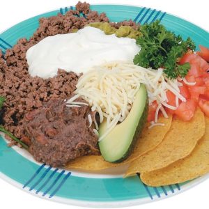 Taco Shells with Meat Sauce on a Plate with Cheese and Tomatoes Food Picture