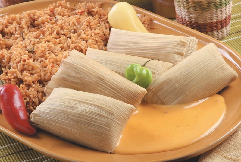 Tamales Cheese Rice on a Plate Food Picture