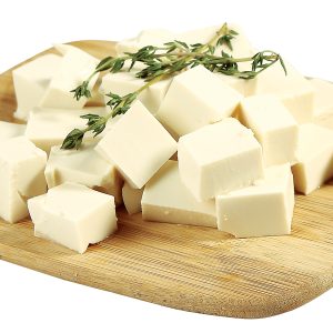 Tofu with Garnish on Wooden Cutting Board Food Picture