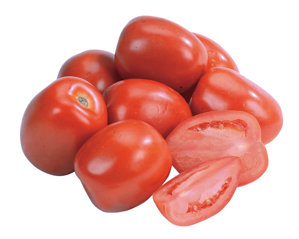 Whole and Sliced Plum Tomatoes Isolated Food Picture