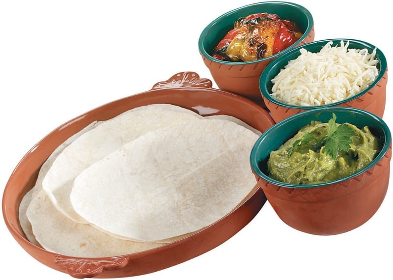 Tortillas with Toppings in Brown Bowls Food Picture