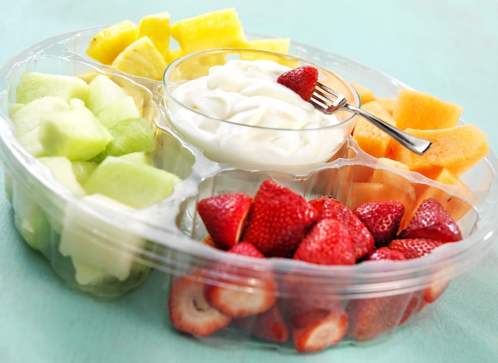 Fresh Fruit Tray with Dip on Table Food Picture