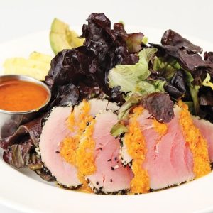 Tuna salad with dressing in white dish Food Picture