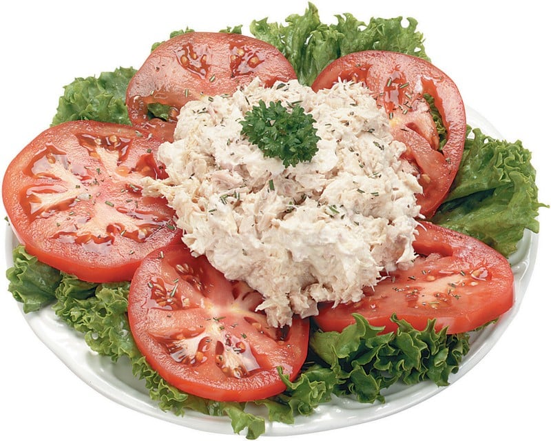 Tuna salad with garnish in blue bowl Food Picture