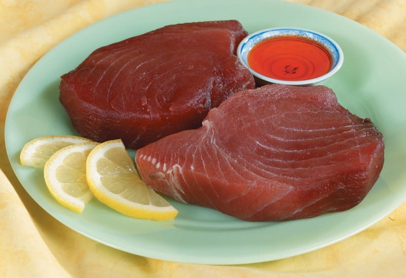 Tuna Steaks on Green Plate Food Picture
