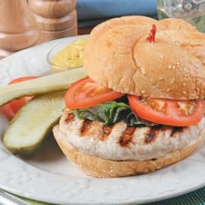 Turkey Burger on White Plate Food Picture
