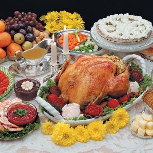 Full holiday Turkey Dinner on Table Food Picture