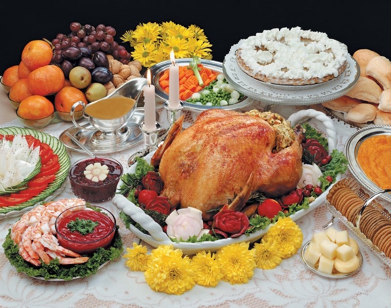 Full holiday Turkey Dinner on Table Food Picture