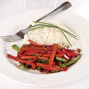 Vegetable Stir Fry with White Rice with Fork Food Picture
