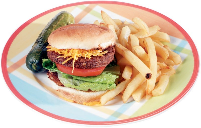 Veggie Burger with Fries and Pickle Food Picture