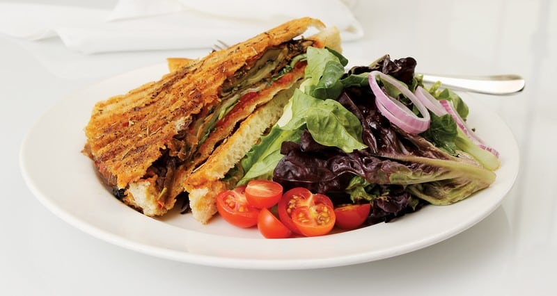 Veggie Panini on White Plate with Salad Food Picture