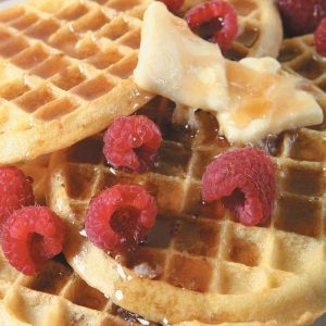 Waffles with Raspberries and Butter Food Picture