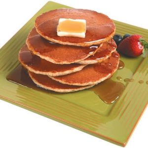 Wheat Pancakes with Syrup on a Green Plate Food Picture