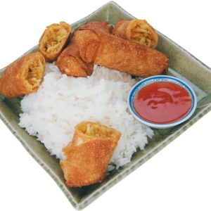 White Rice with Egg Rolls Food Picture