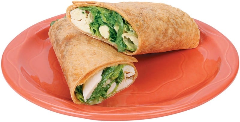 Chicken Caesar Wrap on Red Plate Food Picture